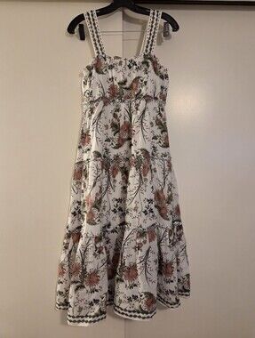 Max Studio White Tiered Floral Sundress with Pink and Green Accents